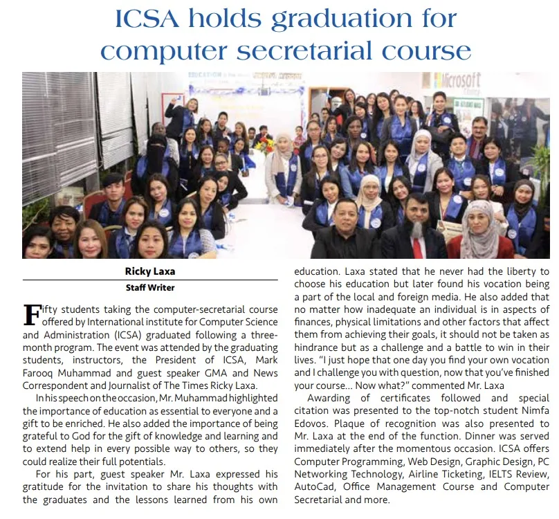 ICSA Holds Graduation for Computer Secretarial Course